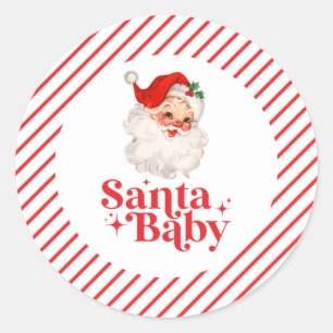 Sticker Rond Baby shower de Noël Retro Père Noël Baby