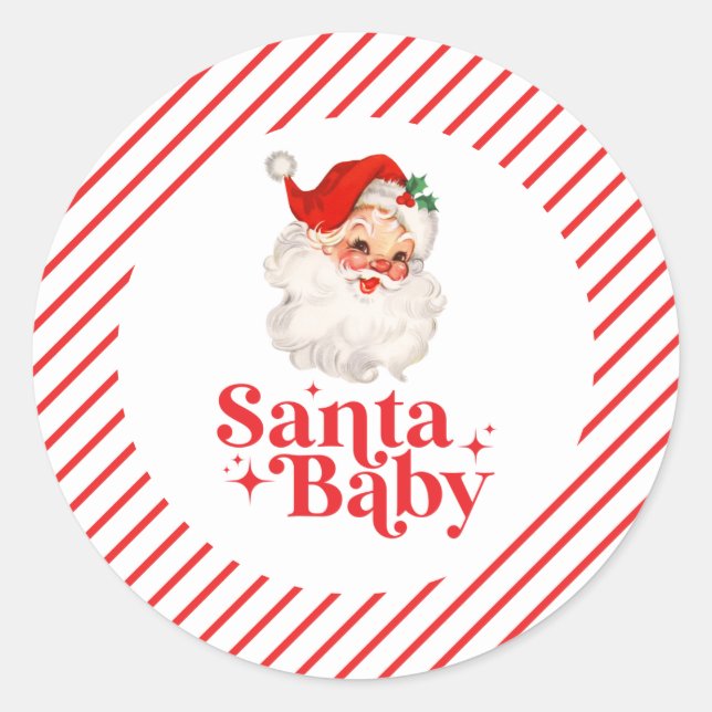 Sticker Rond Baby shower de Noël Retro Père Noël Baby (Devant)