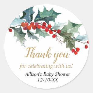 Sticker Rond Baby shower de Noël Vert or rouge saint