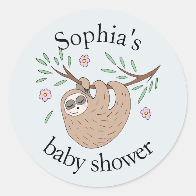 Sticker Rond Baby shower de nom animal moderne mignonne dormant (Devant)