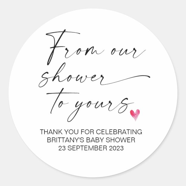 Sticker Rond Baby shower de notre douche à votre fête Favoriser (Devant)