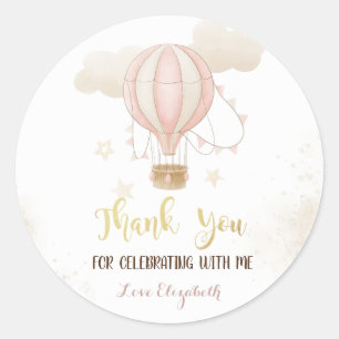 Sticker Rond Baby shower de nuages de ballon à air chaud rose