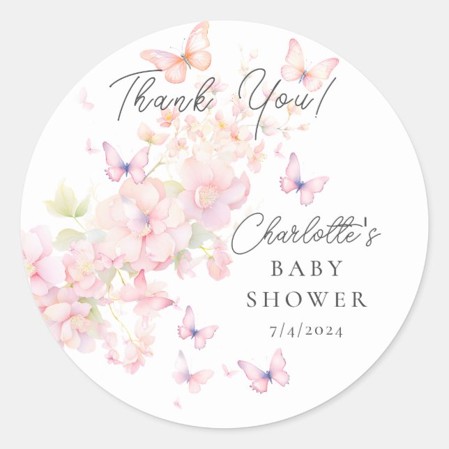 Sticker Rond Baby shower de papillons Whimsical (Devant)
