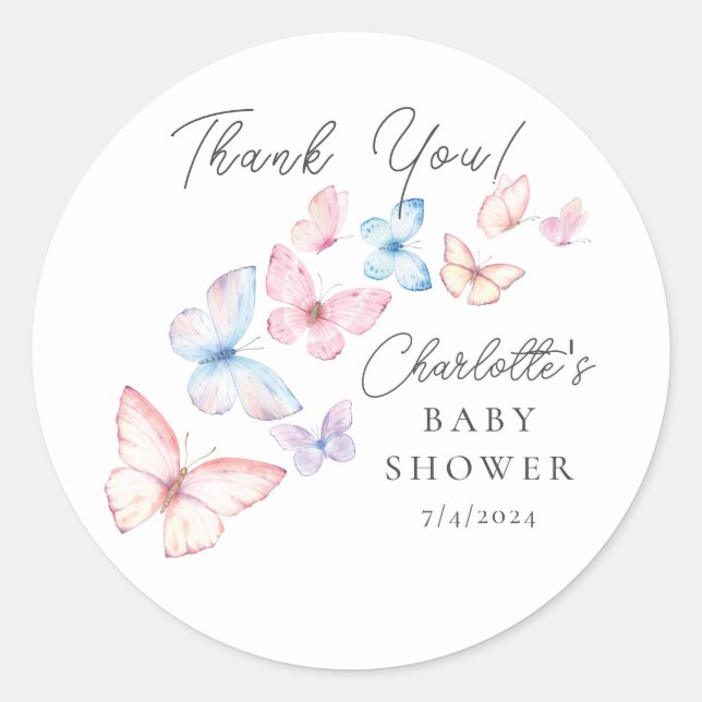Sticker Rond Baby shower de papillons Whimsical (Devant)
