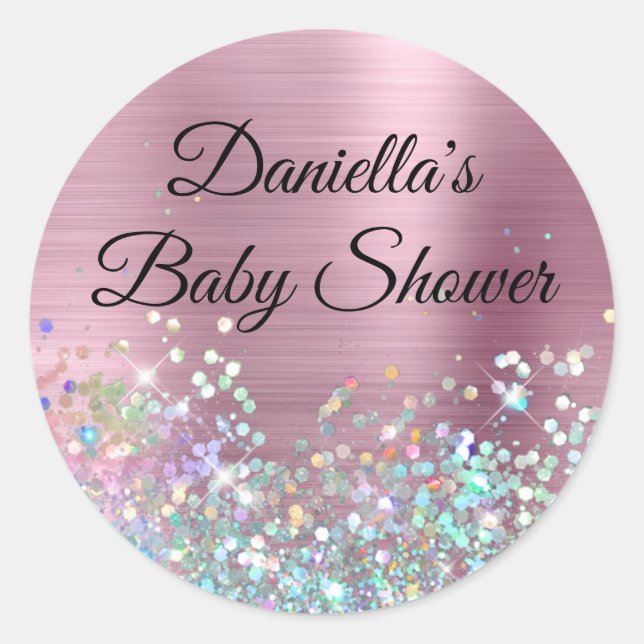 Sticker Rond Baby shower de Parties scintillant Foil Rose (Devant)