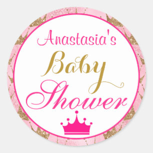 Sticker Rond Baby shower de Parties scintillant Rose et Or Hot 