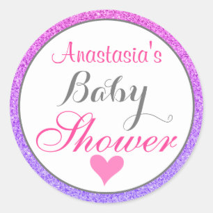 Sticker Rond Baby shower de Parties scintillant rose violet Fil