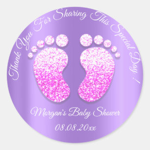 Sticker Rond Baby shower de Parties scintillant violet  Favoris