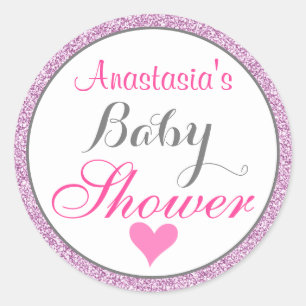 Sticker Rond Baby shower de Parties scintillant violet Fille et