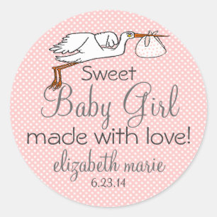 Sticker Rond Baby shower de pêche de cigogne Favoriser