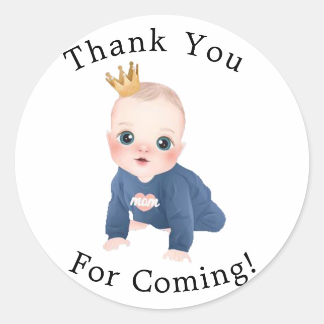 Sticker Rond Baby shower de personnage de personnage de garçon  (Devant)