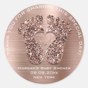 Sticker Rond Baby shower de pieds coeur Favoriser Cadeau Merci 