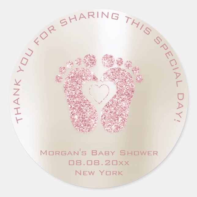 Sticker Rond Baby shower de pieds coeur Favoriser la fille Merc (Devant)