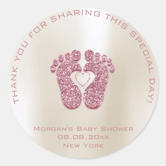 Sticker Rond Baby shower de pieds coeur Favoriser la fille Merc (Devant)
