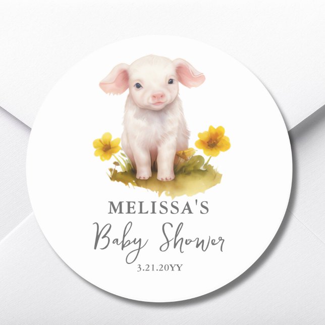 Sticker Rond Baby shower de Piglet de ferme mignonne Favoriser  (Créateur téléchargé)