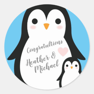 Sticker Rond Baby shower de pingouin