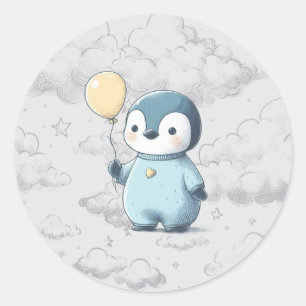 Sticker Rond Baby shower de pingouin