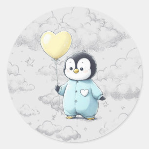 Sticker Rond Baby shower de pingouin