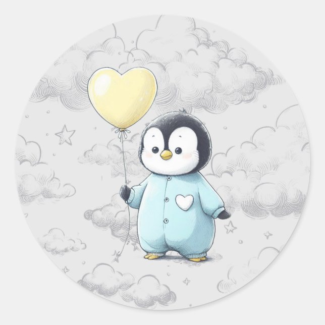 Sticker Rond Baby shower de pingouin (Devant)