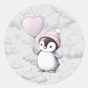 Sticker Rond Baby shower de pingouin