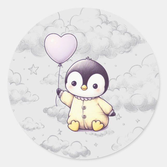 Sticker Rond Baby shower de pingouin (Devant)