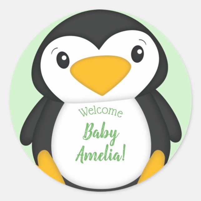 Sticker Rond Baby shower de pingouin vert (Devant)