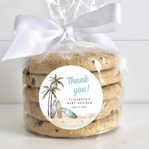 Sticker Rond Baby shower de plage de surf Merci