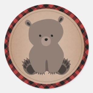 Sticker Rond Baby shower de plaid de CUB d'ours de bébé