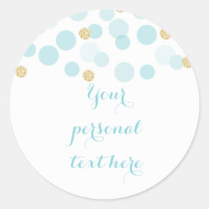 Sticker rond Baby shower de points d'or bleu