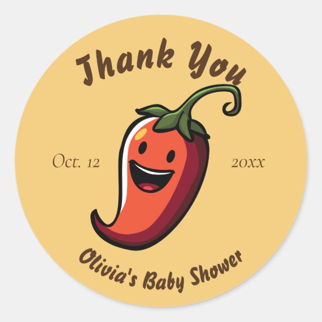 Sticker Rond Baby shower de poivre chili souriant Merci (Devant)