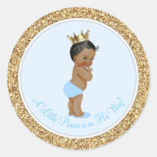 Sticker Rond Baby shower de Prince Ethnique Africain-Américain