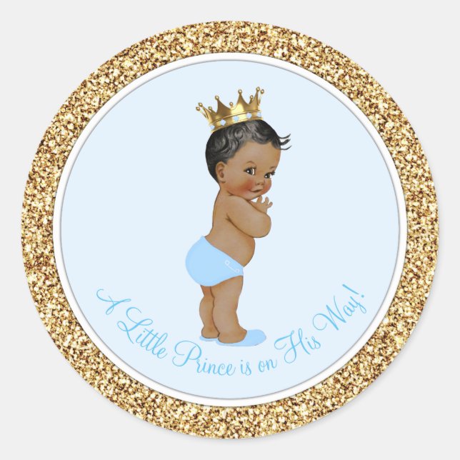 Sticker Rond Baby shower de Prince Ethnique Africain-Américain (Devant)