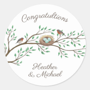 Sticker Rond Baby shower de printemps des Oiseaux de Robin