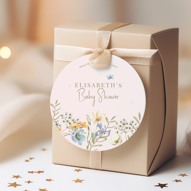 Sticker Rond Baby shower de printemps fleur sauvage Boho person (Créateur téléchargé)