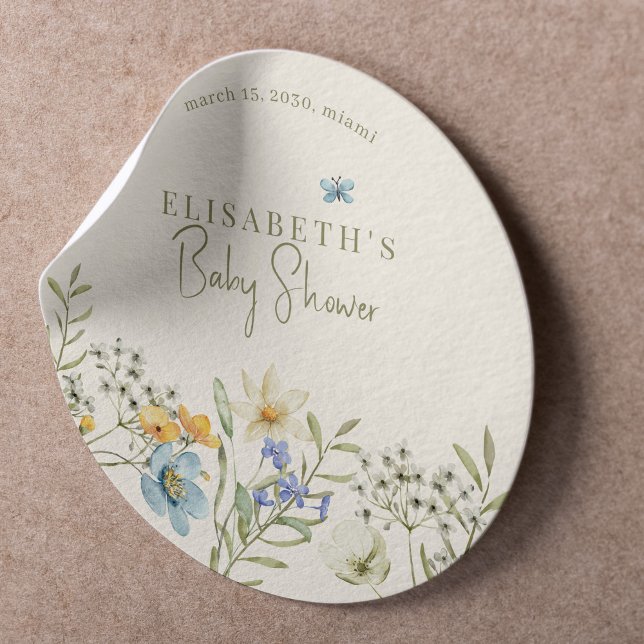 Sticker Rond Baby shower de printemps fleur sauvage Boho person (Créateur téléchargé)
