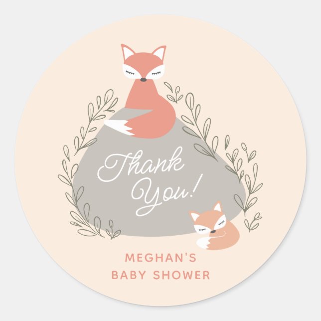Sticker Rond Baby shower de renards de bois de Boho (Devant)