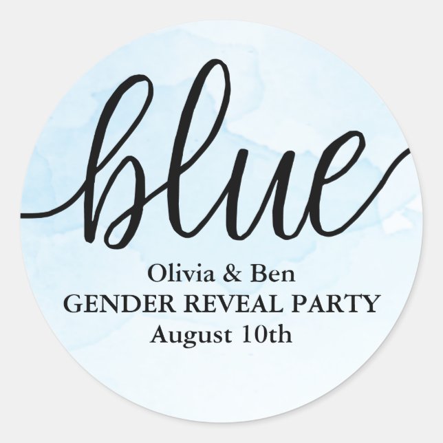 Sticker Rond Baby shower de révélation de genre bleu (Devant)