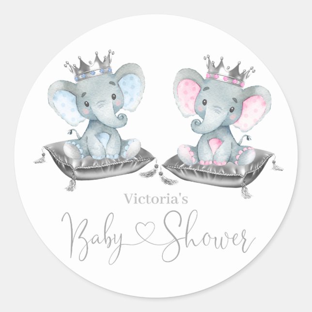 Sticker Rond Baby shower de révélation des genres éléphants (Devant)
