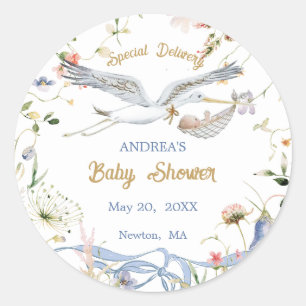 Sticker Rond Baby shower de ruban Fleur sauvage Stork