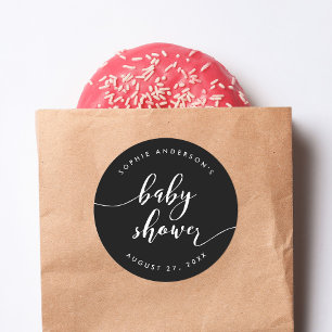 Sticker Rond Baby shower de script de relaxation noir et blanc