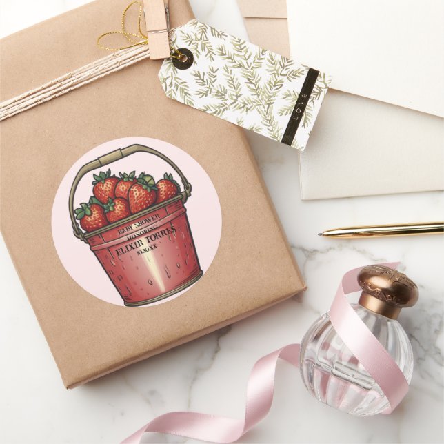 Sticker Rond Baby shower de seau sucré aux fraises (Cadeaux)