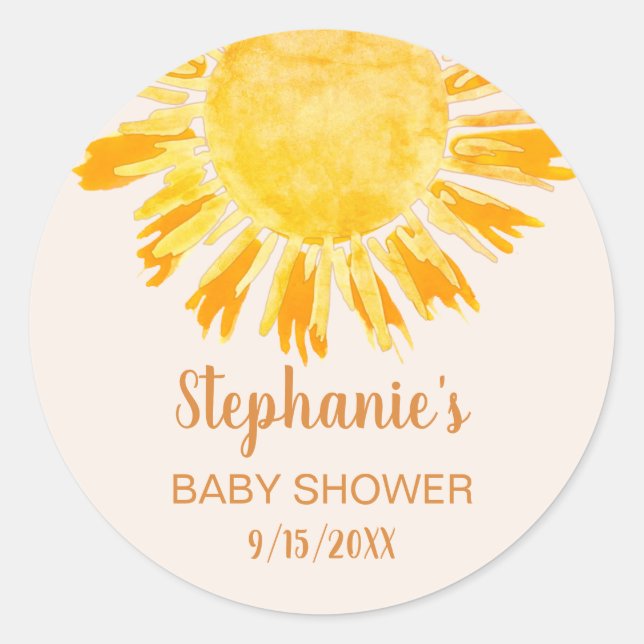 Sticker Rond Baby shower de soleil jaune Boho (Devant)