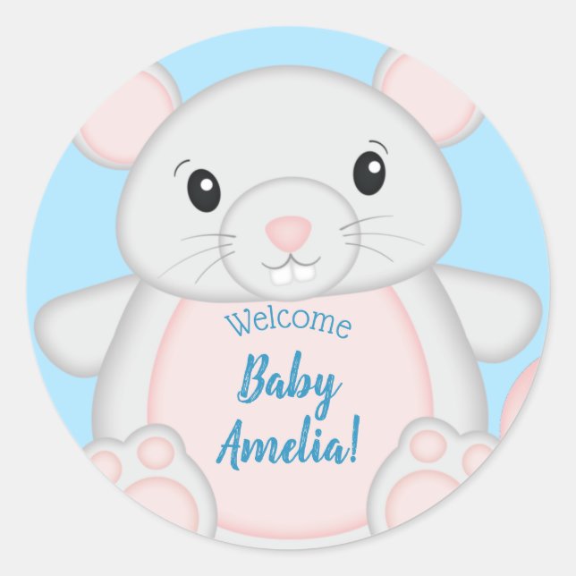 Sticker Rond Baby shower de souris bleu (Devant)