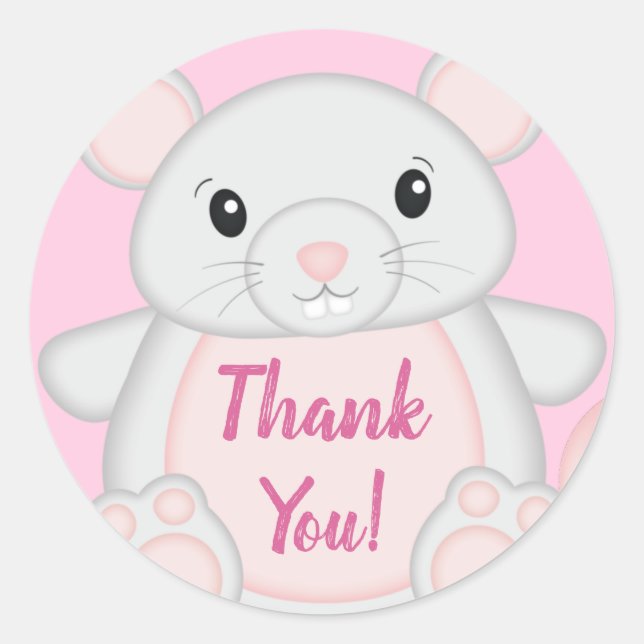 Sticker Rond Baby shower de souris rose (Devant)