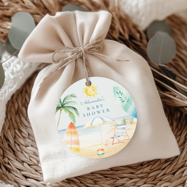 Sticker Rond Baby shower de Surf de plage de bord bébé (Créateur téléchargé)