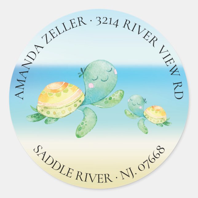Sticker Rond Baby shower de tortue de mer - Adresse de retour (Devant)