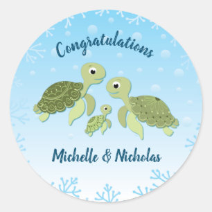 Sticker Rond Baby shower de tortue de mer Co-Ed Genre Neutre