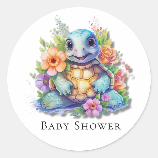 Sticker Rond Baby shower de tortue de mer florale (Devant)