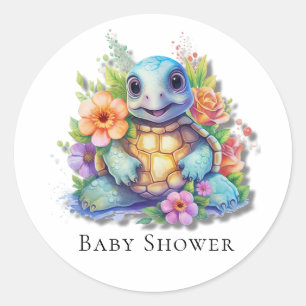 Sticker Rond Baby shower de tortue de mer florale