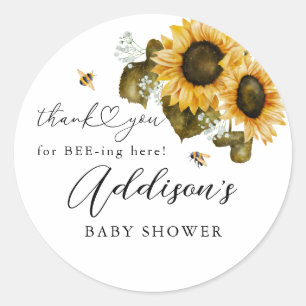 Sticker Rond Baby shower de tournesol d'abeille rustique Favori